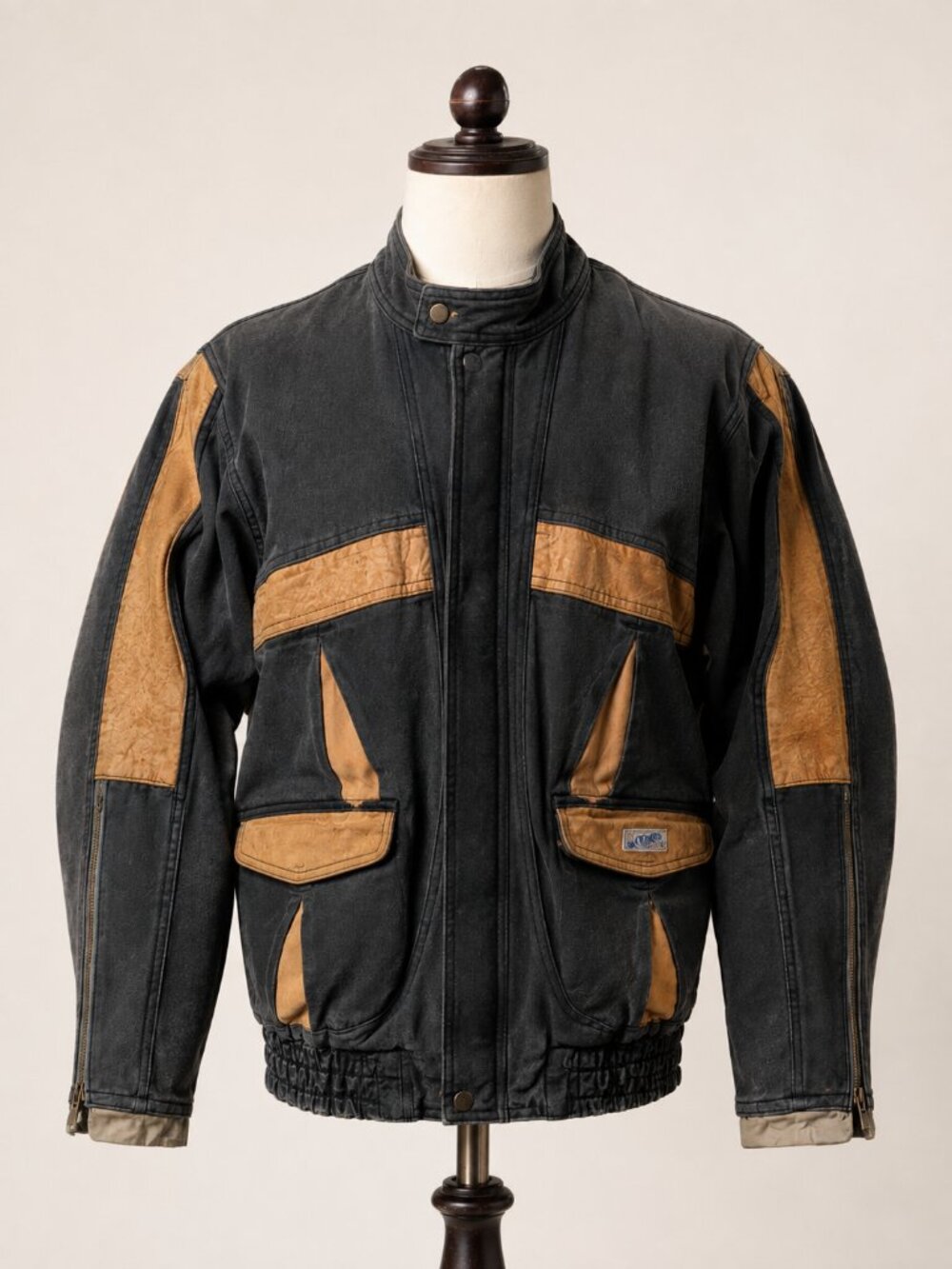 Vintage Georges Marciano GUESS Products Leather Panel Moto Jacket Rare 80s 90s